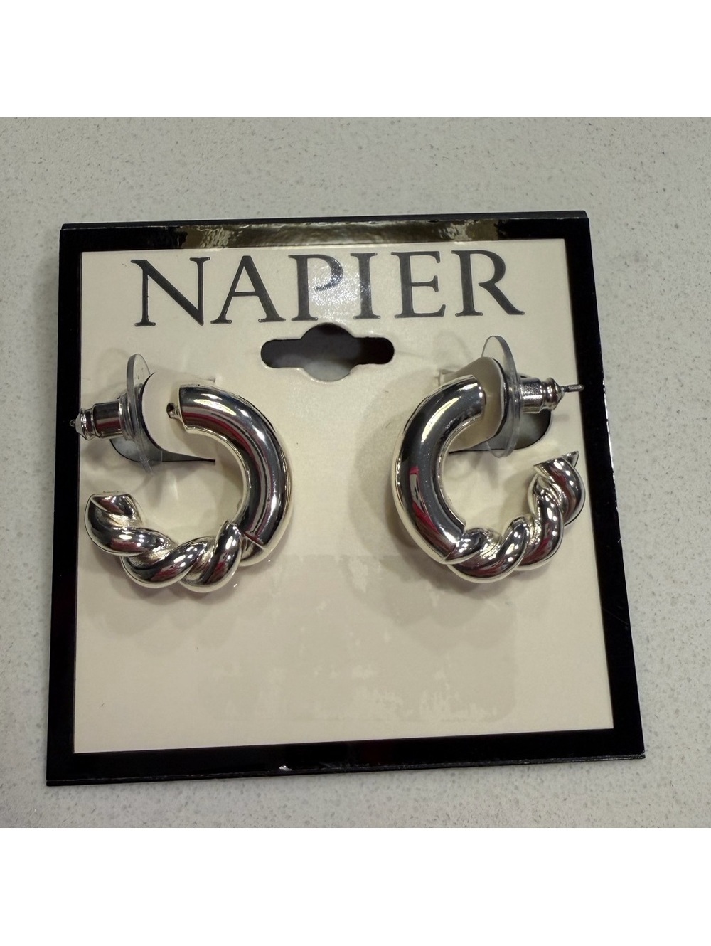 Napier Silver Tone Twist Hoop Earrings NEW